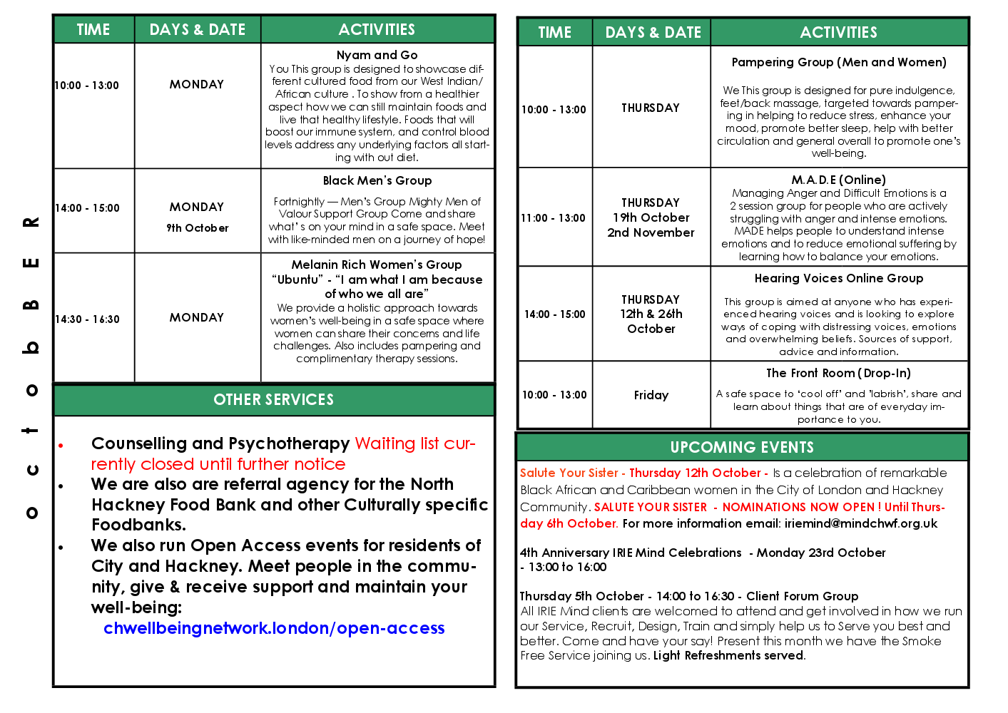 Timetable October 2023 21 09 23 02 Irie Mind